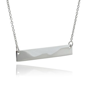 Sterling Silver Horizontal Bar Stamping or Engraving Blank Necklace 40mm x 7mm, 17&quot; Cable Chain
