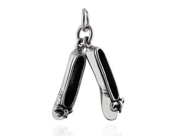 Ballet Shoes Charm - 925 Sterling Silver - 3D Ballerina Slippers Movable Dangle Pendant 19mm x 10mm