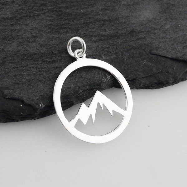 Sterling Silver Mountain Range Peaks Charm - 925 Sterling Silver - Hiking Sunset Outdoors Nature 20mm x 20mm