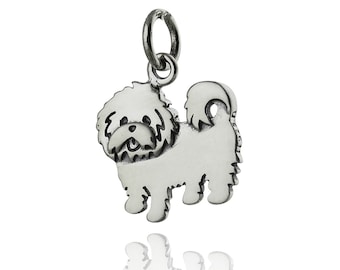 Sterling Silver Maltese Charm - 16mm x 12mm Cute Dog Pendant