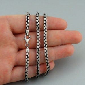 3mm Gun Metal Round Box Chain Necklace - 925 Sterling Silver - Men's Masculine Lobster Clasp 18" 20" 22" 24" 30" image 1