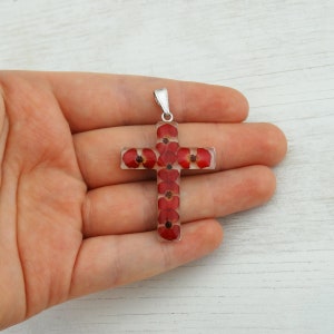 Real Mini Crown of Thorns Flowers Inset in Resin Cross - 28mm x 36mm Christian Pendant
