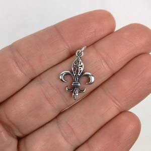 Sterling Silver Fleur De Lis Charm - 20mm x 15mm Detailed Filigree Pendant