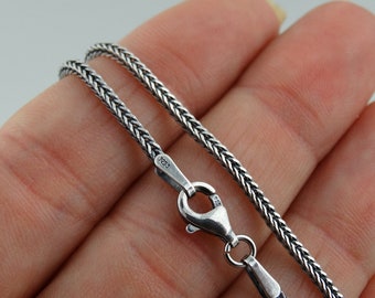 1.5mm Oxidized Square Foxtail Chain Necklace - 925 Sterling Silver - 16", 18", 20", 24", 30" Antique Finish Antiqued