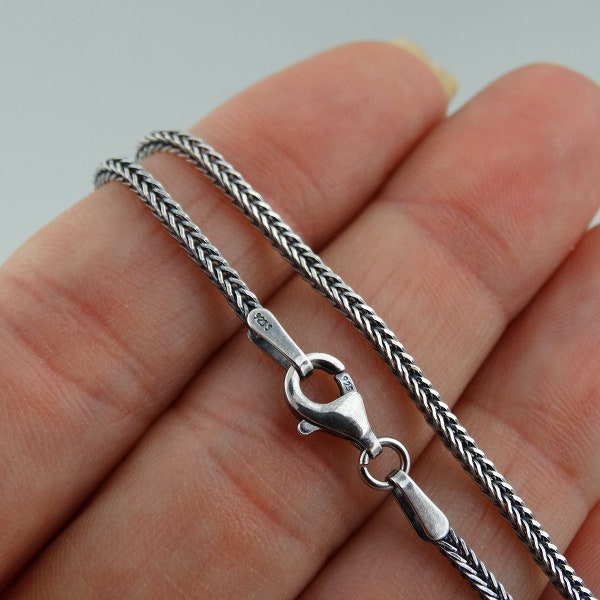 1.5mm Oxidized Square Foxtail Chain Necklace - 925 Sterling Silver - 16", 18", 20", 24", 30" Antique Finish Antiqued