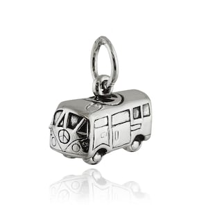 Sterling Silver 3D Hippie Bus Charm - 12mm x 15mm Retro Van Pendant
