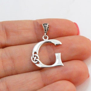 Sterling Silver Letter G Celtic Knot Charm - 925 Sterling Silver - Irish Initial Monogram Pendant - 24mm x 14mm