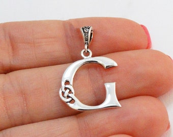 Sterling Silver Letter G Celtic Knot Charm - 925 Sterling Silver - Irish Initial Monogram Pendant - 24mm x 14mm