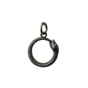 Sterling Silver Ouroboros Snake Charm - 18mm x 12mm Round Symbolic Pendant