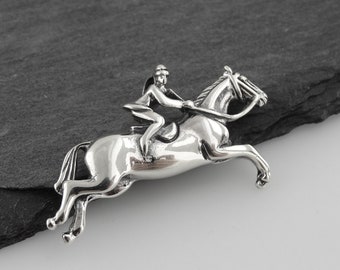 Jockey on Horse Pendant Charm - 925 Sterling Silver - Racing Track Equestrian