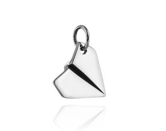 Sterling Silver Paper Airplane Charm - 11mm x 12mm Playful Nostalgic Pendant