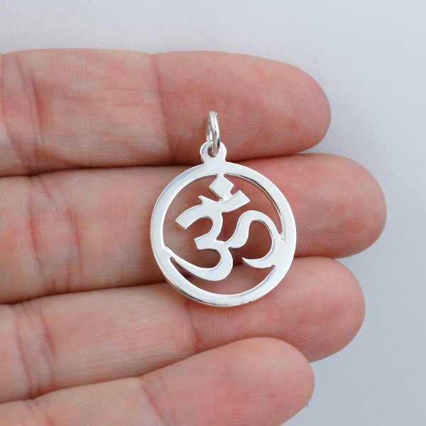 Sterling Silver Om Charm - 925 Sterling Silver - Ohm Symbol Yoga Namaste Mantra Pendant 19mm