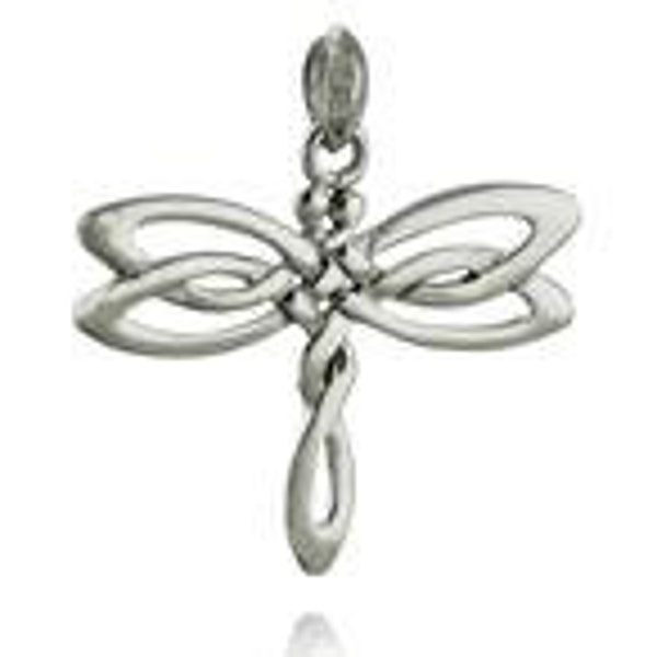 Celtic Dragonfly Pendant Charm - 925 Sterling Silver - Irish Knot Insect Wings