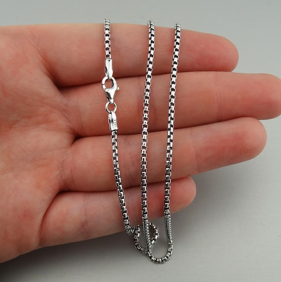 Polished & Oxidized Sterling Silver Small Round Box Link Chain