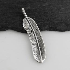 Large Detailed Feather Pendant 925 Sterling Silver Double Sided 62mm X ...