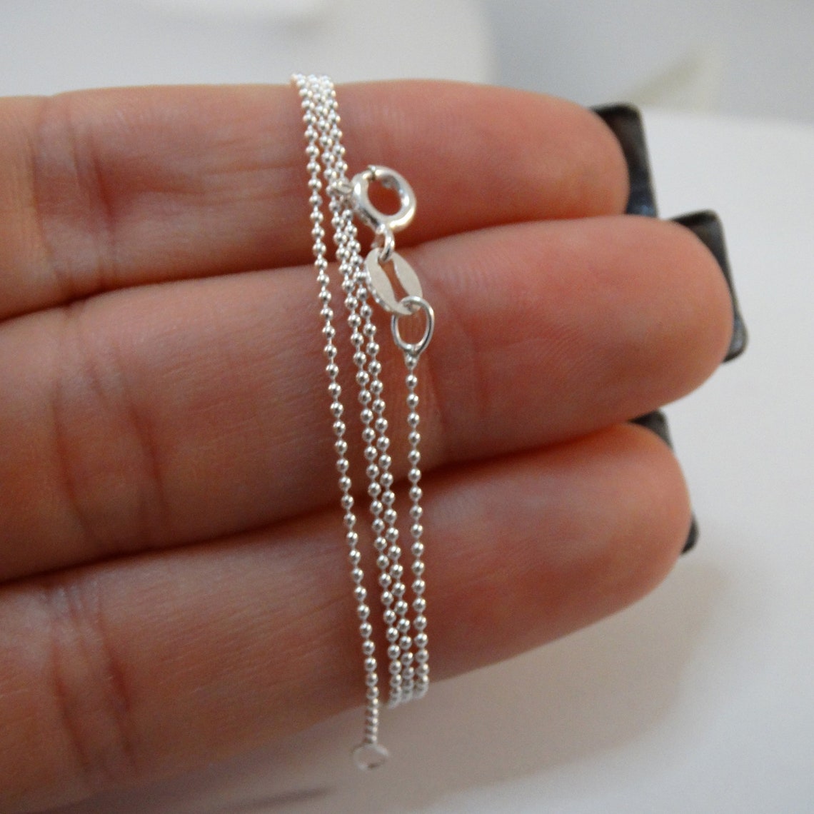 1mm Ball Bead Chain Necklace 925 Sterling Silver Italian Etsy