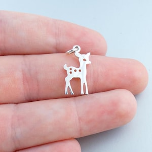 Sterling Silver Baby Deer Charm - 22mm x 10mm Fawn Pendant