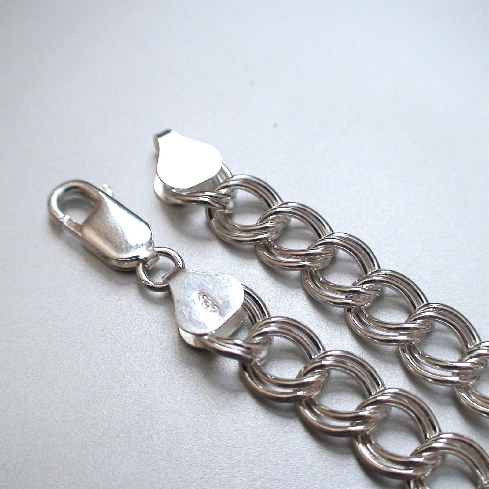 Sterling Silver Double Link Charm Bracelet - 6.9mm Wide, 7