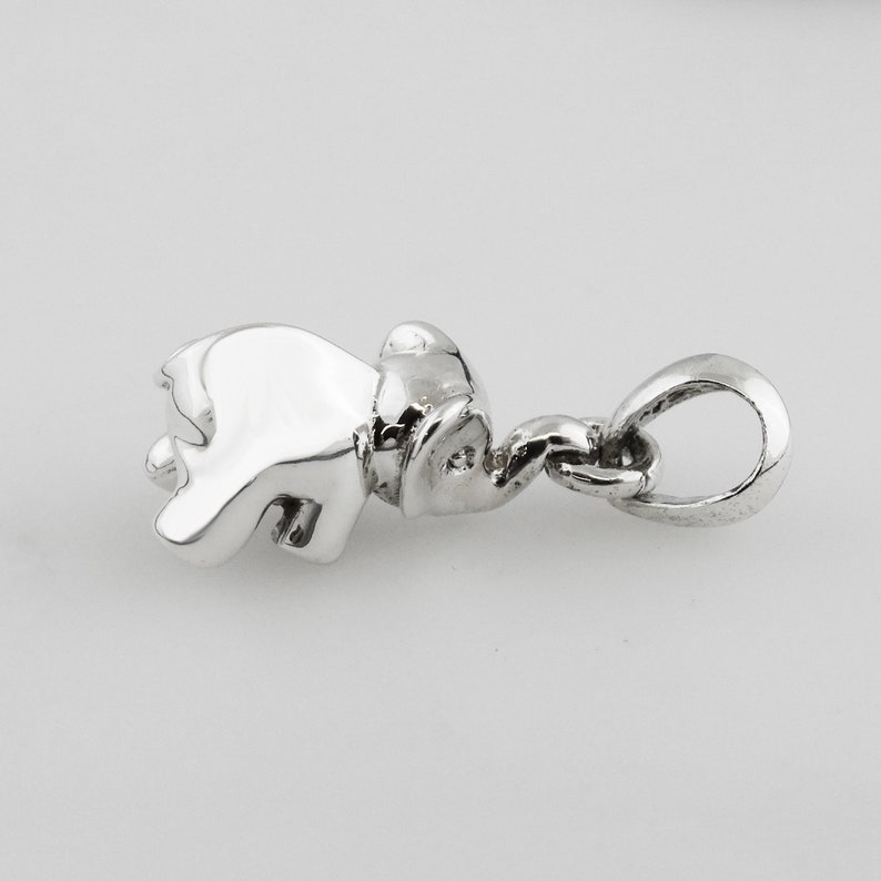 3D Elephant Dangling by Trunk Charm 925 Sterling Silver Detailed Double Sided 3 Dimensional Zoo Safari 20mm x 9mm image 3