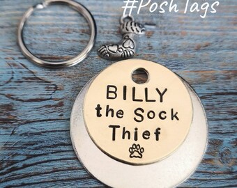 Sock Thief hand stamped dog tag pet tag ID #PoshTags Collar Christmas Gift Idea