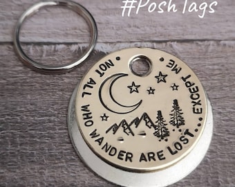 Not all who wander are lost night sky moon stars with scenery dog tag pet tag ID #PoshTags Collar Christmas Gift Idea