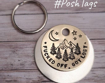 Foutu. Je me suis perdu - lune montagnes arbres étoiles - chat chien étiquette ID #PoshTags collier idée cadeau de Noël