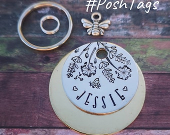 Wildflowers and wishflowers and bee - pet cat dog ID tag #PoshTags Collar Christmas Gift Idea