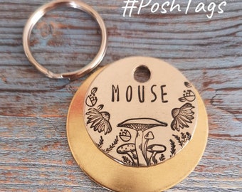 A woodland walk - wildflowers toadstools mushrooms ferns - 3 sizes - hand stamped #PoshTags Collar Christmas Gift Idea