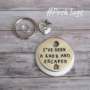SMALL TAGS I&#39;ve been a knob and escaped - cat dog tag pet tag ID #PoshTags Collar Christmas Gift Idea