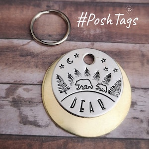 A Bear&#39;s Journey - forest trees landscape dog tag - hand stamped made to order pet dog ID tag #PoshTags Collar Christmas Gift Idea