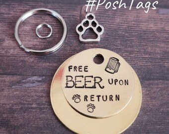 GRATIS BIER bei Rückgabe - 3 Größen - Humpen Bierglas Pint Prost - lustiger Hund Katze Haustier ID-Anhänger #PoshTags Halsband Weihnachtsgeschenkidee