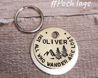 SMALL tags - Not all who wander are lost with scenery - cat kitten puppy small dog pet tag ID #PoshTags Collar Christmas Gift Idea