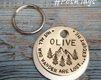 No todos los que deambulan se pierden con el paisaje Etiqueta de perro y gato de 3 tamaños Etiqueta de mascota ID #PoshTags Collar Idea de regalo de Navidad