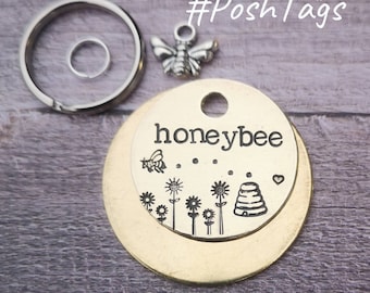 Bumble bee, hive & wildflowers - add your pet's name - pet cat dog ID tag #PoshTags Collar Christmas Gift Idea