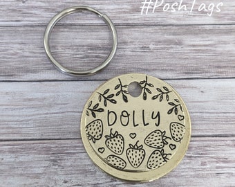 Lindas fresas de fresa - 3 tamaños, diferentes opciones de color - gato perro cachorro gatito mascota etiqueta ID #PoshTags Collar Idea de regalo de Navidad