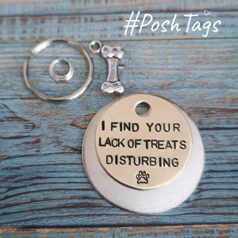 I find your lack of treats disturbing pet dog ID tag Collar Christmas Gift Idea image 1