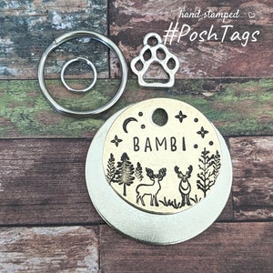 Deer in the forest - woodland animals - any name - dog pet tag ID #PoshTags Collar Christmas Gift Idea