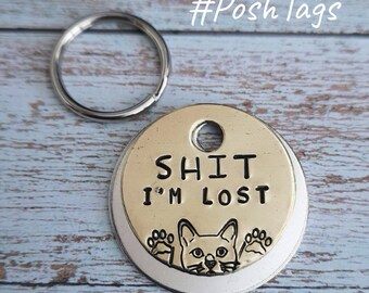 Oh SHIT I'm lost - funny cat kitten pet ID tag #PoshTags Collar Christmas Gift Idea