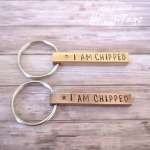 I&#39;m chipped OR any wording on 4 sides - raw brass or copper coloured raw brass bar pet cat dog ID tag #PoshTags Collar Christmas Gift Idea