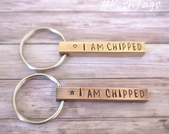 I'm chipped OR any wording on 4 sides - raw brass or copper coloured raw brass bar pet cat dog ID tag #PoshTags Collar Christmas Gift Idea