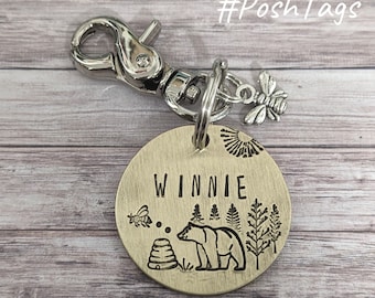 Round 2 sizes brushed brass double sided chunky - ANY DESIGN - hand stamped pet dog ID tag #PoshTags Collar Christmas Gift Idea