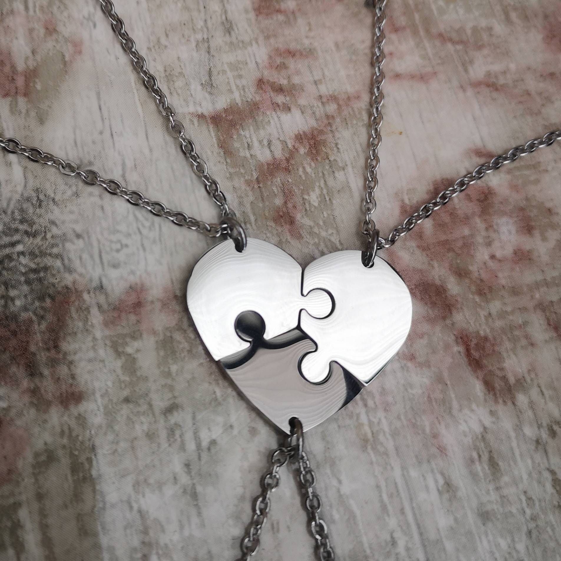 Three necklaces piece heart puzzle necklace set. Hand stamped Etsy