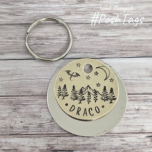 Dragon over mountains - 3 sizes, different colour options - cat dog puppy kitten pet tag ID #PoshTags Collar Christmas Gift Idea