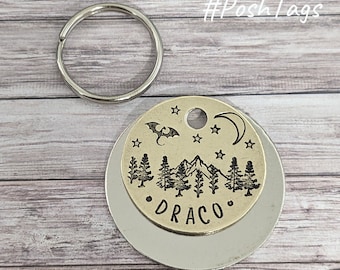 Dragón sobre montañas: 3 tamaños, diferentes opciones de color: etiqueta de identificación para mascota, gato, perro, cachorro, gatito, idea de regalo de Navidad #PoshTags