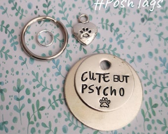 Cute but PSYCHO - SMALL handmade stamped cat kitten puppy dog cat pet tags #PoshTags Collar Christmas Gift Idea