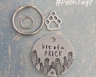 Bit of a  prick double sided aluminium tag - Cactus succulent - 2 sizes- cat dog pet tag ID #PoshTags Collar Christmas Gift Idea