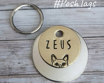 Peeping cat ID tag smaller suitable for cat kitten ID tag #PoshTags Collar Christmas Gift Idea