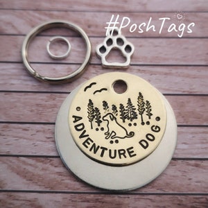 ADVENTURE DOG trees forest woods birds dog tag - hand stamped made to order pet dog ID tag #Poshtags Collar Christmas Gift Idea