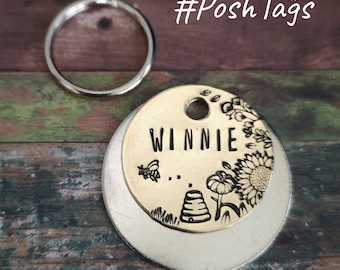 Abeille, ruche et fleurs sauvages - The Winnie Tag - étiquette d'identification pour chien chat #PoshTags Collier Idée cadeau de Noël