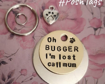 Oh bugger I'm lost! Pet cat dog ID tag #PoshTags Collar Christmas Gift Idea